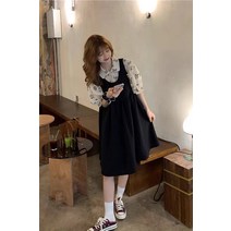 프린트 긴팔 원피스 봄 여름 여성 경숙 소프트스타일 티 멈추다 작은 키 멜빵 소흑 점프슈트 4817838836