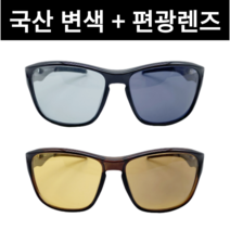 국산 변색+편광 올인원 선글라스, 블랙, 오버사이즈, 골드밀러 변색+편광