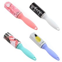 BW31C57FQ 패션 휴대용 북유럽풍4종 돌돌이+접착클리너리필2개 빗자루쓰레받기세트, 야자수플라밍고+리필2개