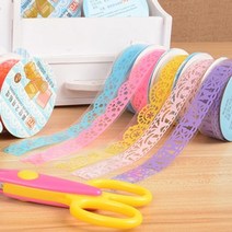 다꾸 폰꾸 칼라 디자인 꾸미기 스티커 테이프 폴꾸 편꾸 포꾸 방꾸 레이스 패턴 붙이기 놀이 공주 모양 데코 스티카 마스킹 테잎 유치원 어린이집 만들기 수업 초등학생 여아 선물, 색상, 노란색