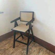 칼한센 의자 피에르잔느레 스타일 암체어 찬디가르 라탄 캥거루, 블랙 높이 75