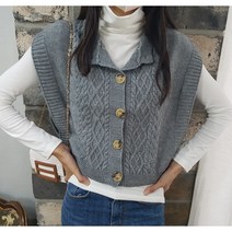 상상그이상 여성용 로렌 박시 조끼 캡소매 꽈배기 유니크한 디자인 부드러운 원단 오픈형 니트 베스트 단정한 라운드넥 레이어드 카라넥 루즈핏 간절기 데일리룩
