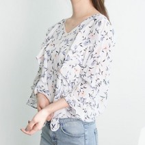 A2382 프릴 플라워 7부 블라우스