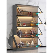 피규어 장식장 대형 조명 프라모델 유리 진열장, 120x40x200 4단 플립업 도어  그레이