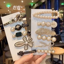 찬찬 진주 블랙 곰 꿀벌 꽃 머리핀 세트