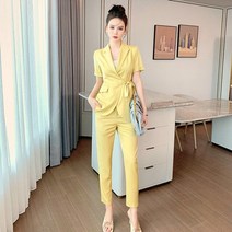 여성 바지정장세트 우영우정장 키작은 빅사이즈 정장바지 패션 캐주얼 세트 여성 블레이저 코트와 자른 바지 정장 여성 사무용 세트 기질 여름 두