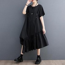 파티드레스 짧은 소매 불규칙한 밑단 특대 사이즈 드레스 여성용 블랙 풀오버 신제품