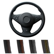 BMW E60 E63 E64 M5 2005 2007 2008 M6 2007 차적용커스텀블랙자동차 핸들커버가죽 타공, 블루 스티치 디테일의 블랙 가죽