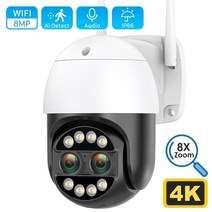 움직이는 아파트 현관 cctv 8mp 4k ip 카메라 와이파이 보안 카메라 듀얼 렌즈, 4mp 추가 128g 카드, 영국 플러그