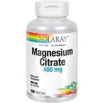 Solaray 마그네슘 구연산염 400mg 건강한 심장 근육 신경 순환 기능에 대한 영양 지원 흡수 킬레이트화 180 카운트