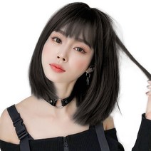 이쁘다샵 가발위드 단발머리 스트레이트 여성 통가발 러브딥블루, 블랙브라운, 1개