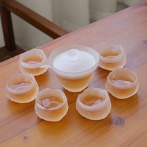 일본 내열유리 화사 다도세트 개완 쾌객배 공도배, 다관 + 찻잔 6P