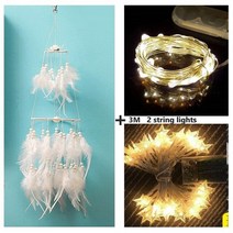 드림캐쳐 화이트 깃털 드림 캐처 LED 요정 조명 침실용 벽걸이 장식품 천장 장식 소녀의 방 결혼식, [01] Style 1