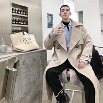 위위브렌 남성용 클래식 루즈핏 롱 허리 끈 트렌치 코트