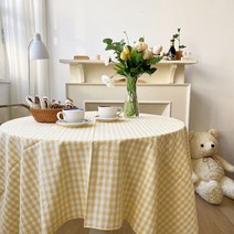 목화베리 파스텔체크 식탁보 코튼 홈까페 빈티지컷팅 캠핑테이블보, 연노랑체크, 160*200