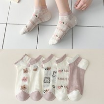 워더미 여성용 봄여름 큐티 키치 핑크 토끼 통풍 펀칭 단목 5P 양말 W747
