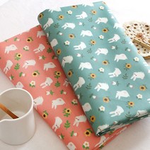 투 컬러 토끼 면 라미네이트 방수 원단 패브릭, 블루