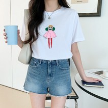 네쥬 여성 봄 여름 프린팅 기본 라운드 반팔 티셔츠