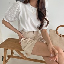 다잇템 여자 반팔 플라워패턴 펌킨 블라우스 (8730457)