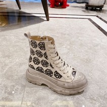 여성 가죽 레이스업 하이힐 마틴 롱 부츠 키높이 워커 마틴 통굽 웨지 구두 패션 신발 하이탑