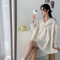 여자 러플 빅카라 원피스 기장 박시 셔츠