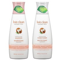 Live Clean 코코넛 밀크 모이스처라이징 샴푸와 컨디셔너 유기농 추출물 및 오일 석유 무첨가 프탈레이트 파라벤 프리 각 355ml