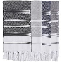 BOSPHORUS 4개 세트 터키산 면 목욕 해변 Peshtemal Fouta 타월 담요 다이아몬드 직조 사전 세탁 XL 180.3x91.4cm71x36인치 네이비 USA 미국, Grey-d.grey-black-navy