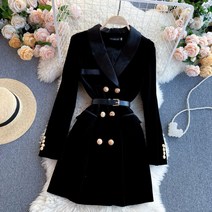S-2XL 블랙 벨벳 자켓원피스 세련된 빅사이즈 여성 카라 결혼식 정장 하객원피스