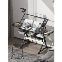 미술학원 책상 입시 학원 서예 미대 드로잉 아트 디자이너, 08.더블 보드 이젤 테이블+스툴+조명