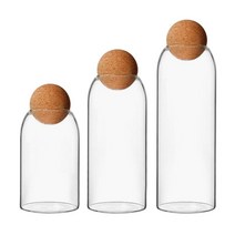 GHSHOP 주방 너트 가루 용 볼 코르크 밀폐 보관 용기가있는 유리 병, 3개 세트, 10cm 15cm 20cm 25cm, 유리와 코르크