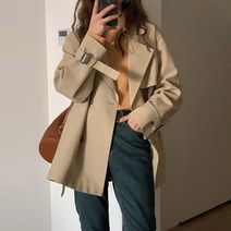 카키 트렌치코트녀 작은 키 올해 유행 쇼트 겨울잠바 핸드메이드코트 겨울코트 여성 모직 코트 겨울
