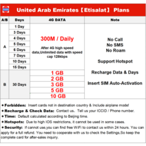 아랍 에미리트 선불 데이터 Sim 카드 UAE 아부다비 두바이 샤자 sim 무제한 인터넷 계획, [09] Goojoy Sim Card