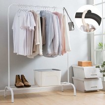 튼튼한 일체형 행거 매장용 드레스룸 일자 이동식 철제 옷 걸이 스탠드 수납 선반 조립식 헹거 화이트 1단, 블랙