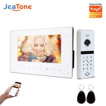 비밀번호 액세스 제어 비디오 도어폰 거주 홈 빌라 아파트용 Jeatone WiFi 무선 비디오 인터콤 시스템, 01 White  White