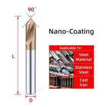 공구부품 목공 DIY 벤치 목공기계 Tooleye 카바이드 스폿 드릴 비트 60 90 120 학위 CNC 드릴링 가이드 도구 위치 센터 라우터 금속 모따기 엔드 밀, D4x50L+Coating 90 Degree