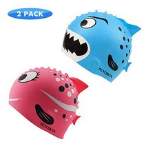 Kids Swim Cap 2 Pack Fun Silicone Swim Caps for Boys and Girls Fit for Children 3-12, 1
