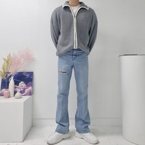 애즈나인 / 남자 5cm 스트레이트 세미 와이드 부츠컷 데님 팬츠