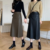 코팅 레니즈 뒷트임 롱스커트 래더 캐주얼