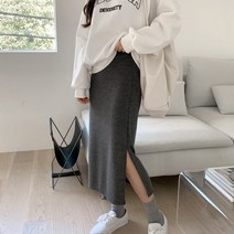 베이지데이 여성 H라인 니트스커트 티프린 슬림 밴딩 골지 롱 스커트