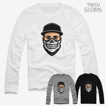 투제이글로벌 남여공용 M~2XL 해골마스크 레터링 프린팅 긴팔 티셔츠 3color
