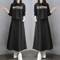 후드티 A라인 롱스커트 캐주얼 투피스 밴딩 레귤러핏