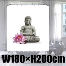 농촌 풍경 크리크 스톤 로터스 부처님 샤워 커튼 세트 욕실 깔개 장식 방수 폴리에스테르 목욕 스크린, 34 E-180x200cm