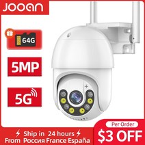 열화상카메라 jooan 3mp 5mp ptz wifi ip 오디오 cctv 감시 야외 4x 디지털 줌 야간 풀 컬러 무선 방수 보안, 5mp 2.4g 5g 와이파이 64g, 미국 plug