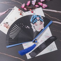 부채 예쁨 쥘 대나무 수공 한나라의복 고풍 여신 작은사이즈 휴대용, 기본, T09-21cm여자 페이스북(부채 덮개+대수술)
