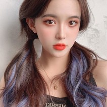 루즈루나 옴브레 웨이브 컬러피스 43cm 롱헤어 연예인머리스타일 브릿지 붙임머리 피스 부분가발 헤어피스, 블루