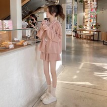 엄마등원룩 트레이닝 캠핑복 핑크 캐주얼 여성 봄 가을 반바지 투피스 세트