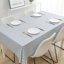 캐프마켓 방수 체크 격자 테이블보 사각 원형 식탁보, 블루 4인용 120 x 160 cm