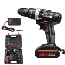48V 25+3토크 무선 전기 임팩트 드릴 충전식 드라이버10pcs 드릴 헤드, 2배터리