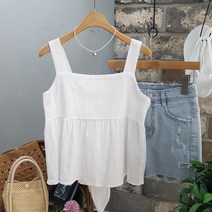 상상그이상 여성용 소장 뒷리본 나시 무지 뷔스티에 프릴 민소매 블라우스 스퀘어넥 뒷밴딩 포인트 블라우스
