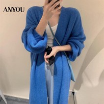 ANYOU 캐시미어 터치 울 롱가디건 여성가디건 롱 카디건여성스웨터니트코트 니트가디건